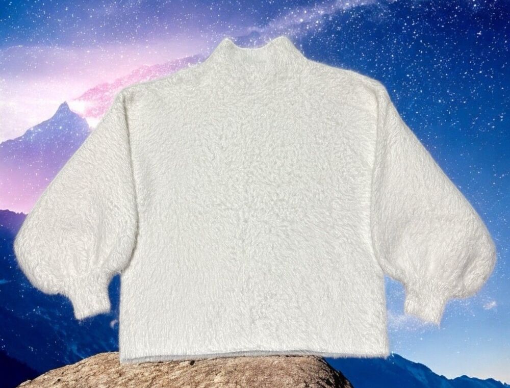Line & Dot Alder Sweater Womens Medium White Fuzzy Mock Neck Cozy Pullover